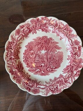 Boots Pink-Red Scenic Transferware Dinner Plate